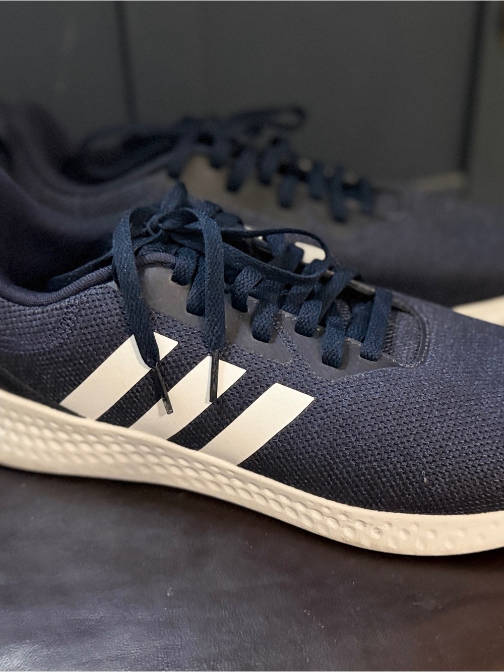 adidas Men's Navy Athletic Sneakers with White Stripes